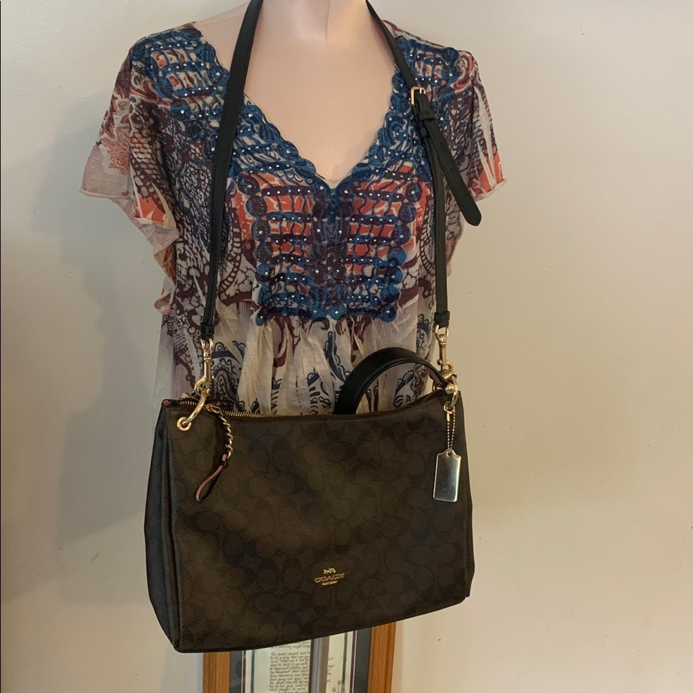 Coach Shoulder hand bag purse Brown & Pink Flawless like NEW Adjustable Strap - Picture 15 of 15